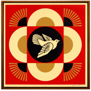 Shepard Fairey -  <strong>Dove Geometric (Red)</strong> (2018<strong style = 'color:#635a27'></strong>)<bR /> silkscreen on wood panel, 18 x 18 inches, edition 4/6, $3,500