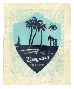 Shepard Fairey -  <strong>Lifeguard Not on Duty</strong> (2016<strong style = 'color:#635a27'></strong>)<bR /> letterpress print (HPM), 16.75 x 13.75 inches, edition AP, $2,500 (Piece comes framed)
