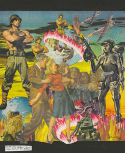 Winston Smith -  <strong>Army Armigeddon - Double page illustration for Playboy magazine</strong> (2002<strong style = 'color:#635a27'></strong>)<bR /> hand cut collage on paper,
11 x 14 inches (piece comes unframed), $2,500