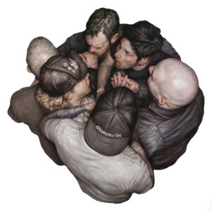 Dan Witz -  <strong>Suicidal Tendencies,</strong> (2022<strong style = 'color:#635a27'></strong>)<bR /> Oil on aluminum (cut out), 
24 x 24 inches