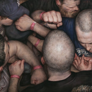 Dan Witz -  <strong>The Cursed Remain Cursed (VOD),</strong> (2022<strong style = 'color:#635a27'></strong>)<bR /> Oil on panel, 
24 x 24 inches