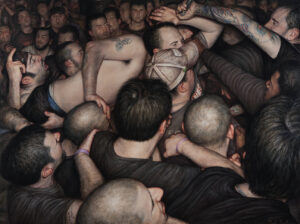 Dan Witz -  <strong>VOD Club Revolution,</strong> (2023<strong style = 'color:#635a27'></strong>)<bR /> Oil on aluminum, 
36 x 48 inches (framed)