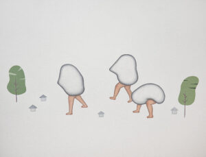 Kanako Ozawa -  <strong>Machi No Mayoke (Amulet of the Town),</strong> (2021<strong style = 'color:#635a27'></strong>)<bR /> Acrylic sand on panel,
36 x 46 inches