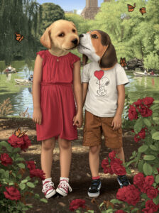 Matthew Grabelsky -  <strong>Puppy Love,</strong> (2024<strong style = 'color:#635a27'></strong>)<bR /> Oil on canvas, 24 x 32 inches