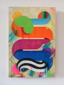 Nick Grindrod -  <strong>Layer Cake,</strong> (2024<strong style = 'color:#635a27'></strong>)<bR /> Acrylic on 18mm Birchwood ply, 7.9 x 11.8 inches