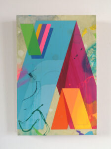 Nick Grindrod -  <strong>V & A,</strong> (2024<strong style = 'color:#635a27'></strong>)<bR /> Acrylic on 18mm Birchwood ply, 7.9 x 11.8 inches